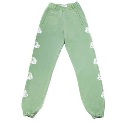 PANTALON VERT / ROSES BLANCHES