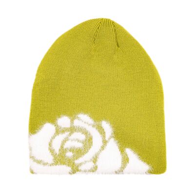 BONNET EN TRICOT ROSES BLANCHES LIME