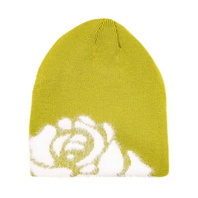 KNIT HAT WHITE ROSES LIME