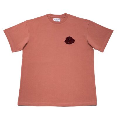 T-SHIRT OVERSIZE LOGO BRODÉ ROSE POUDRE