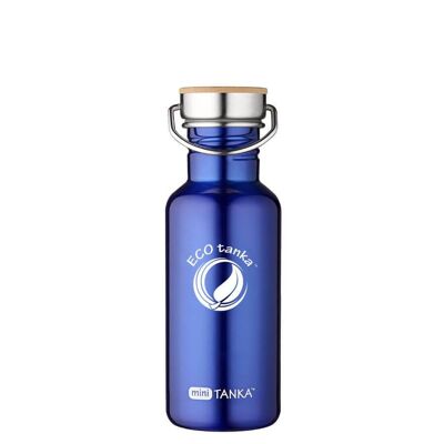 Botella para beber de acero inoxidable miniTANKA ™ de 0,6 l con tapón de bambú de acero inoxidable - azul