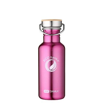 Botella para beber de acero inoxidable miniTANKA ™ de 0,6 l con tapón de bambú de acero inoxidable - rosa