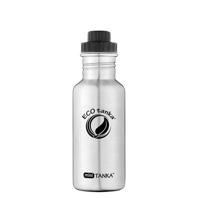 Botella para beber de acero inoxidable miniTANKA ™ de 0,6 l con tapón reductor - aspecto de acero inoxidable