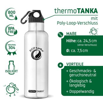 Bouteille thermos isolante en acier inoxydable thermoTANKA ™ de 0,8 l avec fermeture à boucle poly 3