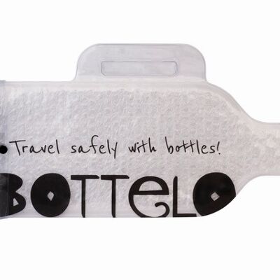 Transparent bottle with Travel Safely logo