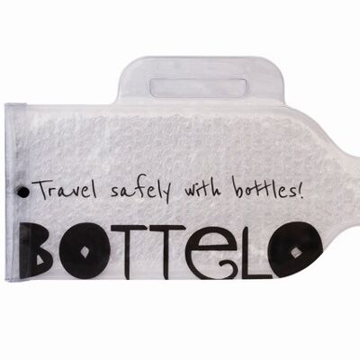 Transparent bottle with Travel Safely logo