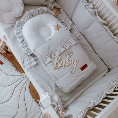 Baby sleeping bag Romantic with frills & white lace - Gr. 40x75 cm - color light grey