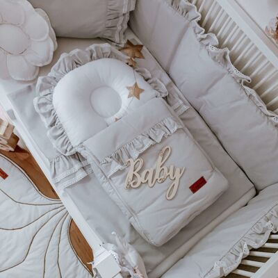 Baby sleeping bag Romantic with frills & white lace - Gr. 40x85 cm - color light grey