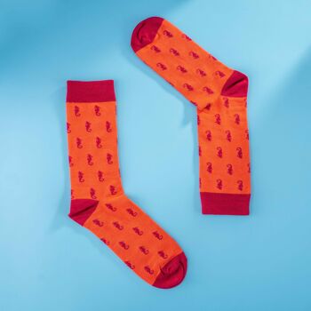 Chaussettes rouges en coton égyptien pour hommes avec des hippocampes dessus 3