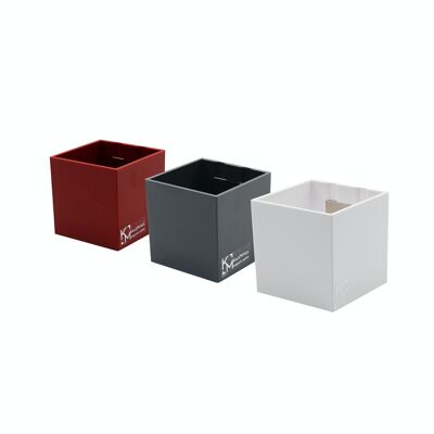 Set of Magnetic Cubes, 6.5 cm, White/Gunmetal/Red, Small Planters