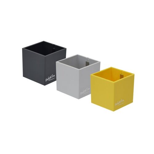 Set of Magnetic Cubes, 6.5 cm, Yellow/Gunmetal/Ice, Small Planters
