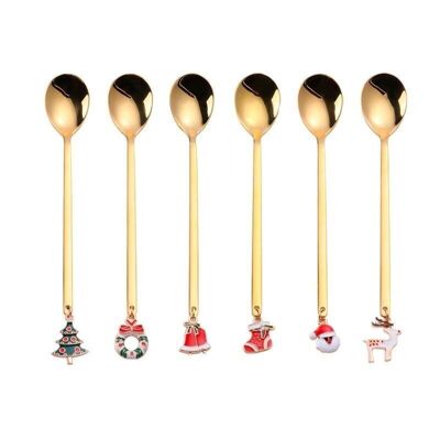 GOLDEN CHRISTMAS SPOONS - SET OF 6