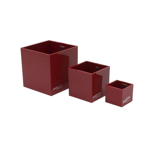 Set of 3 Magnetic Cubes, 4-6.5-9.8 cm, Red, Cachepots for Indoor Plants
