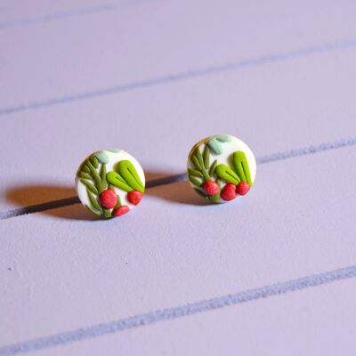 Christmas Holly Studs - White