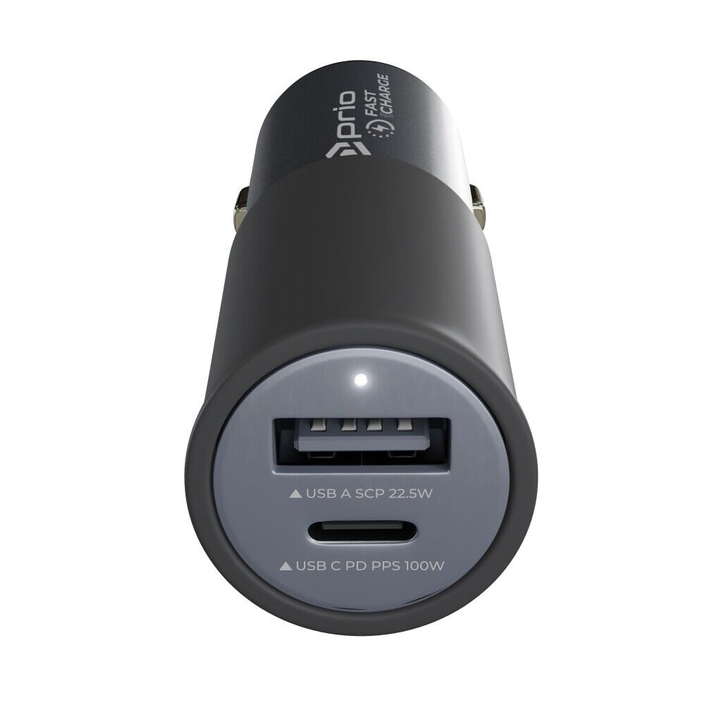 Prio Fast Charge Autoladegerät 100W PD (USB C) + 22,5W (USB A) schwarz