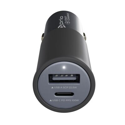 prio Fast Charge Autoladegerät 100W PD (USB C) + 22,5W (USB A) schwarz