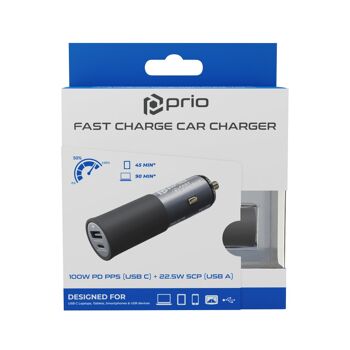 prio Fast Charge Autoladegerät 100W PD (USB C) + 22,5W (USB A) schwarz 3