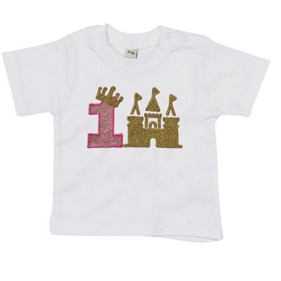 T-shirt di compleanno del castello di glitter