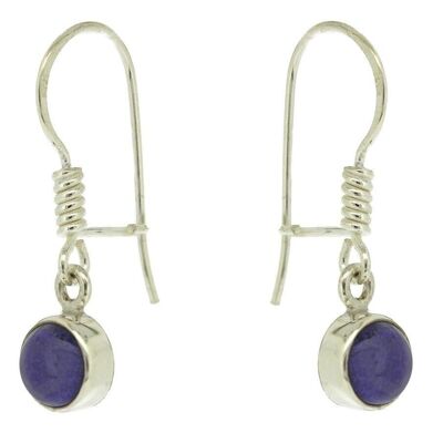 Boucles d'oreilles rondes en argent cabochon lapis-lazuli avec boîte de présentation