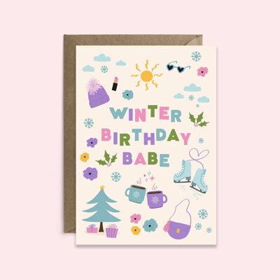 Ragazza di compleanno d'inverno | Scheda di compleanno femminile | Carta stagionale