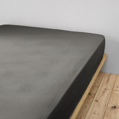 FITTED SHEET 160x200CM 100% COTTON GAUZE - GRANITE