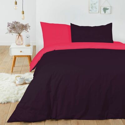 PARURE DE COUETTE 3PCS 240X220CM 100%COTON 57FILS/CM2 BICOL PRUNE_FUSHIA