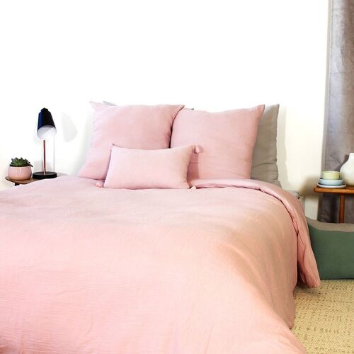 PARURE DE COUETTE 3PCS 260X240CM 100% GAZE DE 100% COTON ROSE