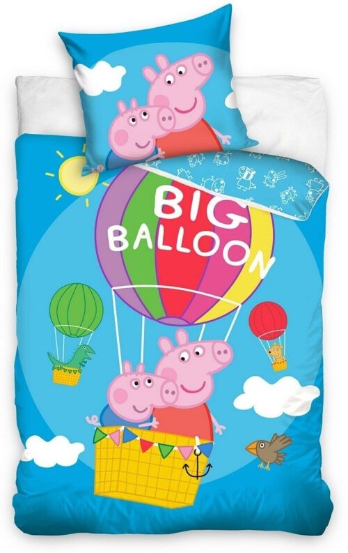 PARURE HOUSSE DE COUETTE 2PCS 140X200CM 100%COTON 57FILS PEPPA PIG BALLOON