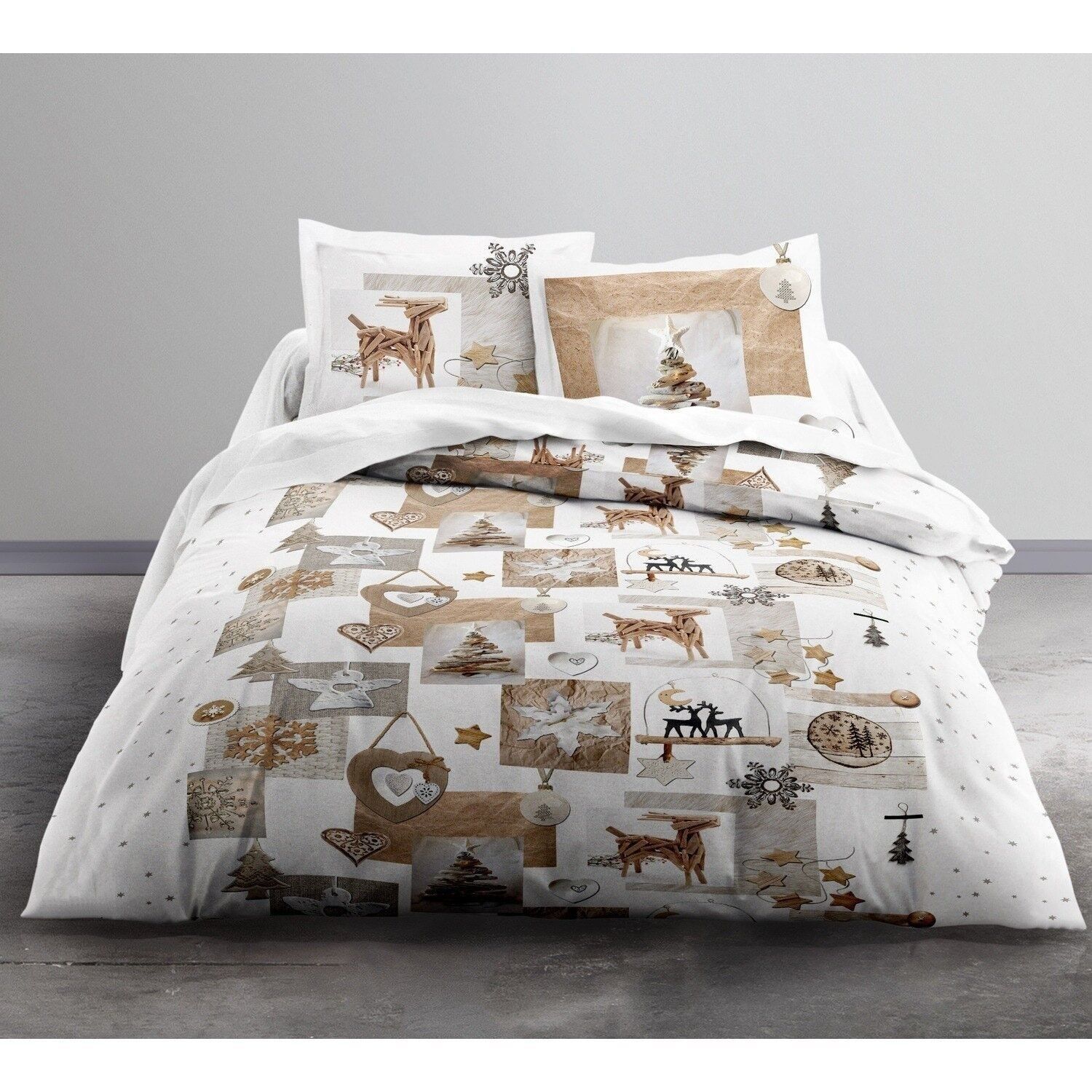 SET PIUMINO 3 PZ 240X220 CM 100% COTONE 57 FILI/CM2 CERVO NEVE