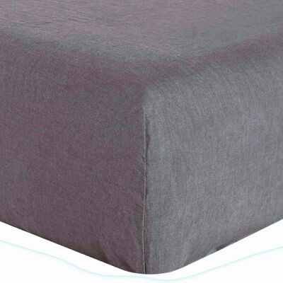 FITTED SHEET 140X190CM 100% WASHED LINEN CHALK GRAY