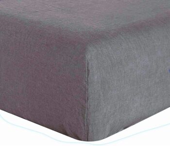 DRAP HOUSSE 180X200CM 100% LIN LAVÉ GRIS CRAIE