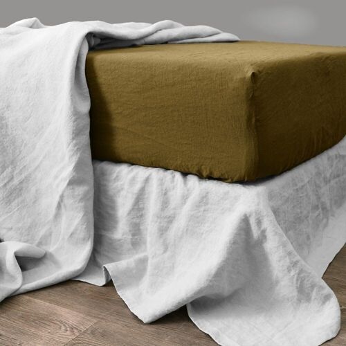 DRAP HOUSSE 160X200CM 100% PERCALE DE COTON LAVÉ 80FILS/CM2 CAMEL