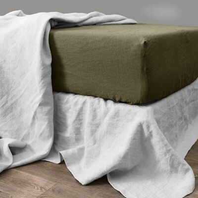 DRAP HOUSSE 140X190CM 100% LIN LAVÉ OLIVE