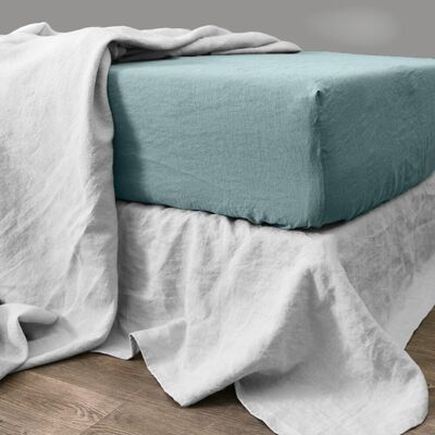 FITTED SHEET 160X200CM 100% WASHED LINEN BLUE STONE
