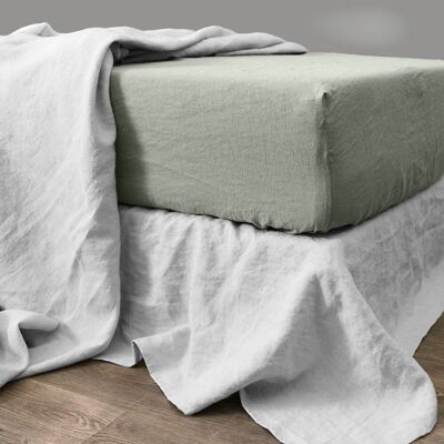 FITTED SHEET 140X190CM 100% CELADON WASHED LINEN
