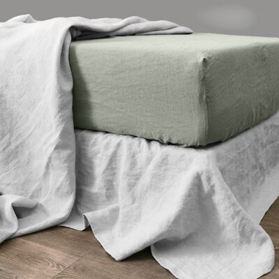 DRAP HOUSSE 200X200CM 100% LIN LAVÉ CELADON