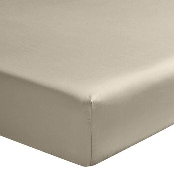 DRAP HOUSSE 200X200CM 100% PERCALE DE COTON LAVÉ 80FILS/CM2 SABLE