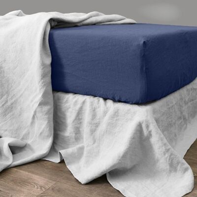 FITTED SHEET 180X200CM 100% WASHED LINEN COBALT BLUE