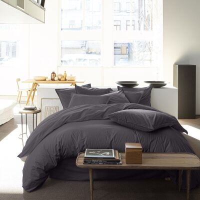 DUVET COVER 260X240CM 100% WASHED COTTON PERCALE 80 THREADS/CM2 DARK GRAY