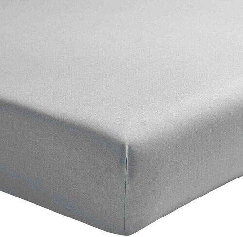 DRAP HOUSSE 140X190CM 100% PERCALE DE COTON LAVÉ 80FILS/CM2 GRIS CLAIR