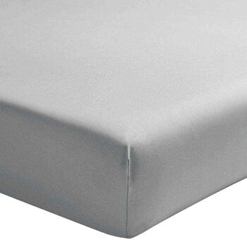 DRAP HOUSSE 160X200CM 100% PERCALE DE COTON LAVÉ 80FILS/CM2 GRIS CLAIR