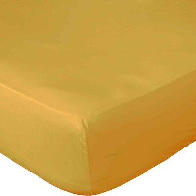 DRAP HOUSSE 200X200CM 100% PERCALE DE COTON LAVÉ 80FILS/CM2 JAUNE