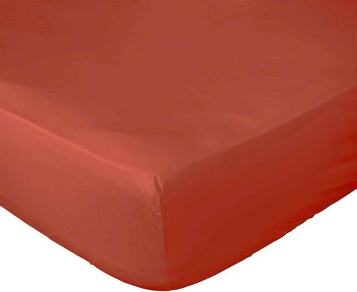 DRAP HOUSSE 200X200CM 100% PERCALE DE COTON LAVÉ 80FILS/CM2 PAPRIKA