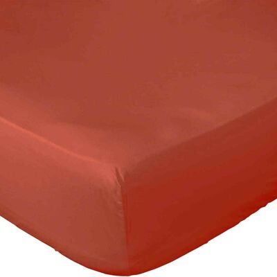 DRAP HOUSSE 200X200CM 100% PERCALE DE COTON LAVÉ 80FILS/CM2 PAPRIKA