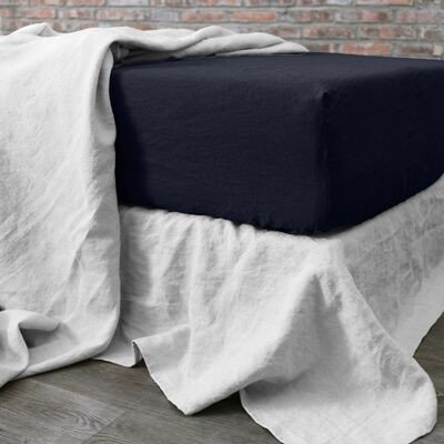 FITTED SHEET 140X190CM 100% WASHED LINEN NAVY BLUE