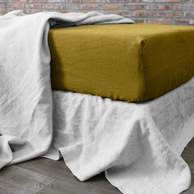 DRAP HOUSSE 200X200CM 100% LIN LAVE JAUNE SAFRAN