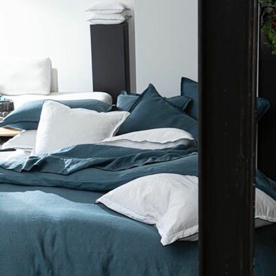 DUVET COVER 155X220CM 100% WASHED LINEN EMERALD BLUE