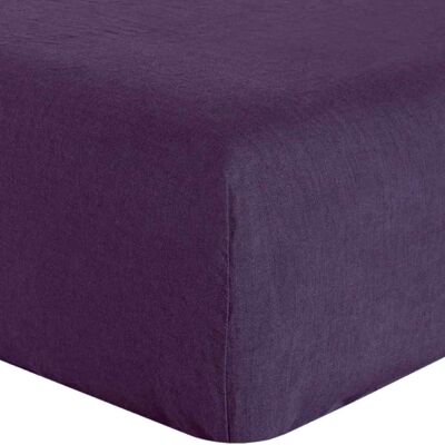 DRAP HOUSSE 180X200CM 100% LIN LAVÉ PRUNE