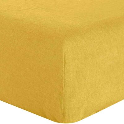 FITTED SHEET 140X190CM 100% WASHED LINEN LIGHT YELLOW