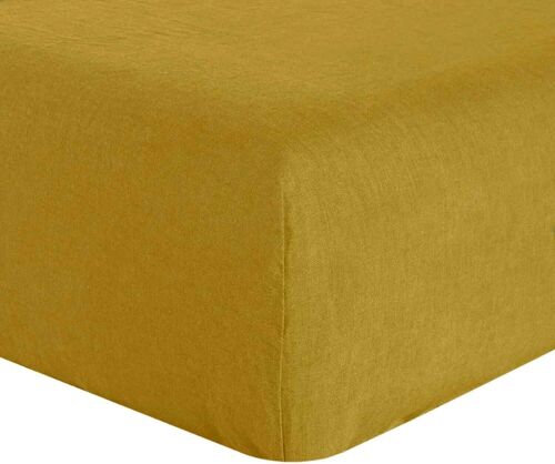 DRAP HOUSSE 140X190CM 100% LIN LAVÉ JAUNE CURRY